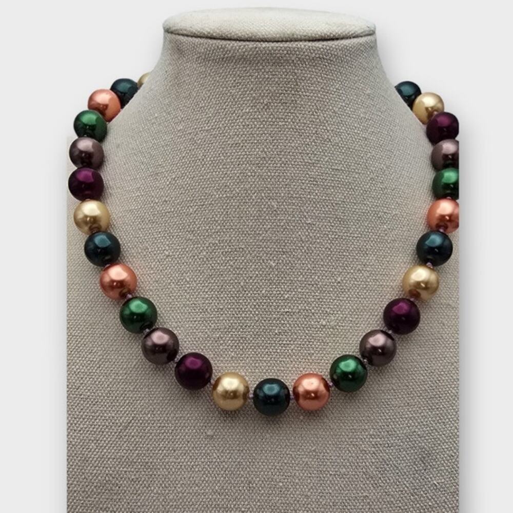 Red Gold Champagne Multi Color Pearl Beaded Statement Necklace Y2K Glam